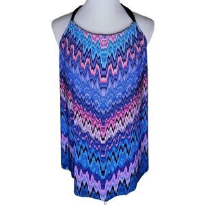 Aqua Green High Neck Angled Tankini Top Multicolor Size Large